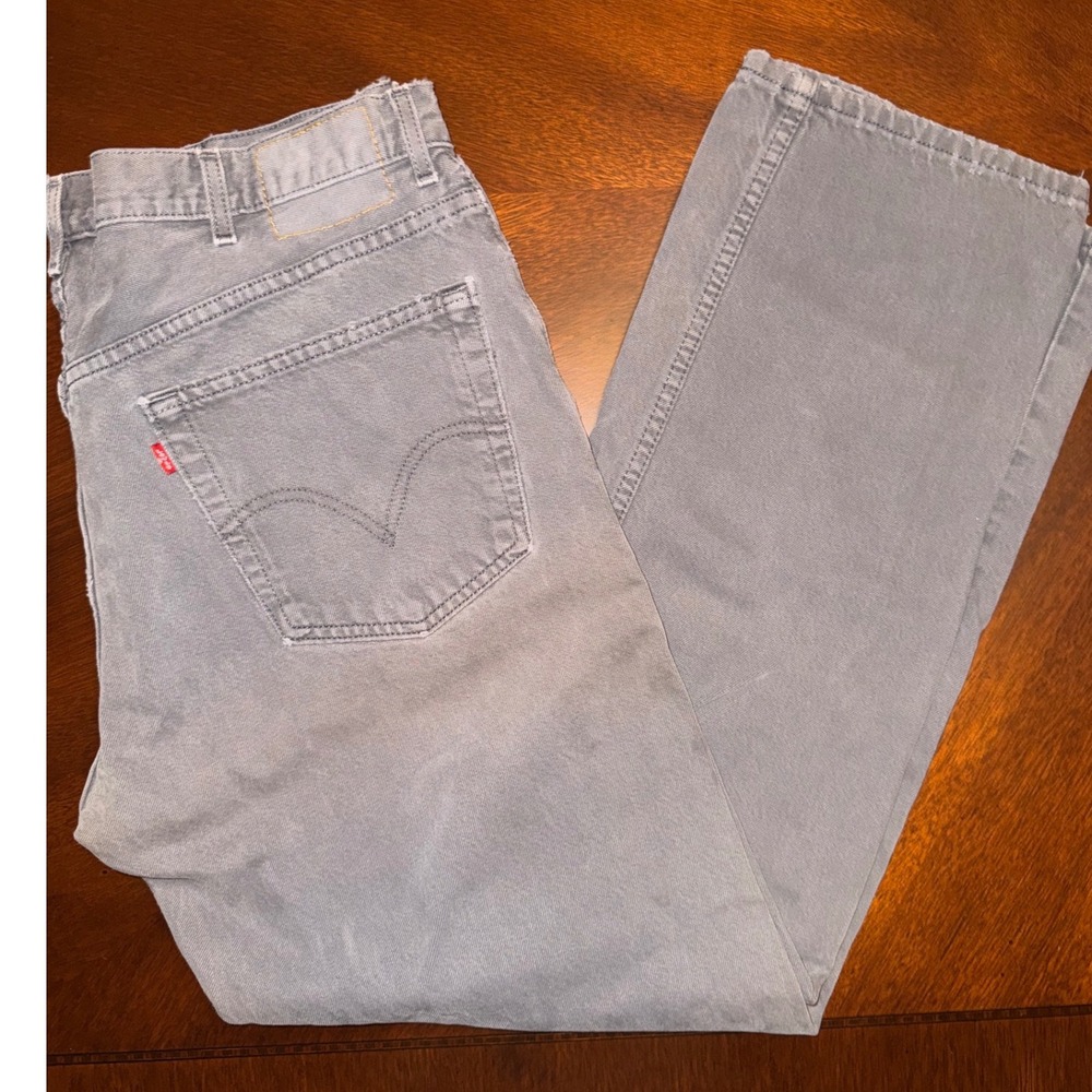 Levis 505 Regular Fit Jeans Mens 38x32‎ Grey Denim Distressed Grunge Streetwear